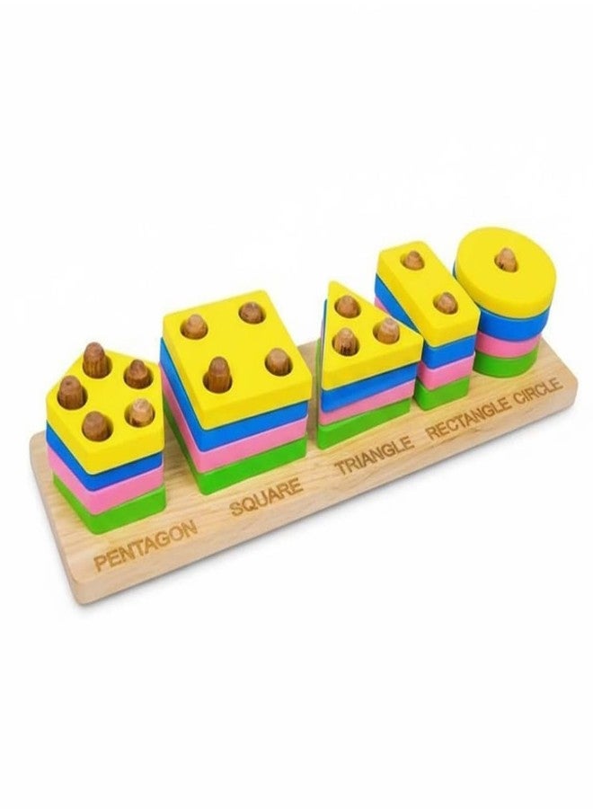 TOYJOS Kids Wooden Pattern Block Educational Toy Set | Multicolor Angle Geometric Shape Sorter and Stacking Puzzle Game | Montessori Learning Toy for Preschool Boys and Girls (Ages 1 to 5 Years) - Image 1
